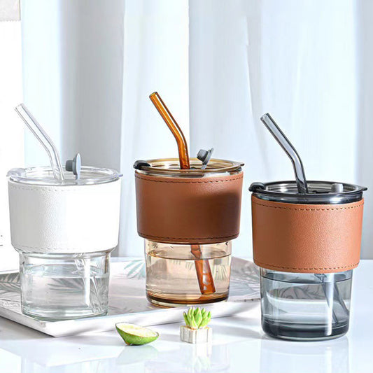 Glass Cup with Lid and Straw